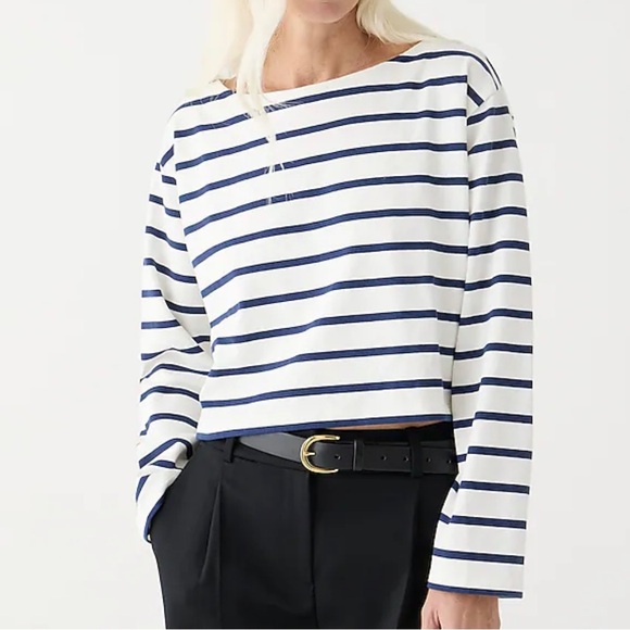 NWT JCrew Cropped boatneck T-shirt in mariner cotton, size XS - Picture 4 of 4